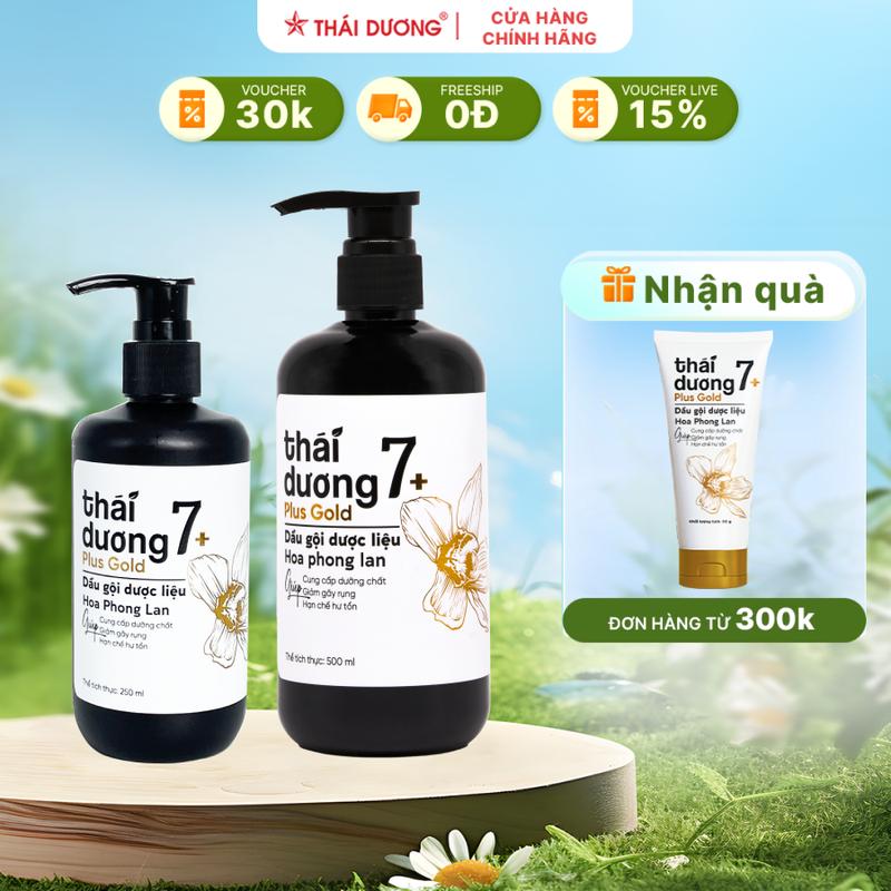 Dầu gội dược liệu Thái Dương 7 Plus Gold Hoa phong lan (500ml / 250 ml) Tặng dầu gội / dầu xả Thái Dương 7 Plus Gold (tube 50gr)- Sao Thái Dương tóc mềm mượt daugoithiennhien goidauthugian
