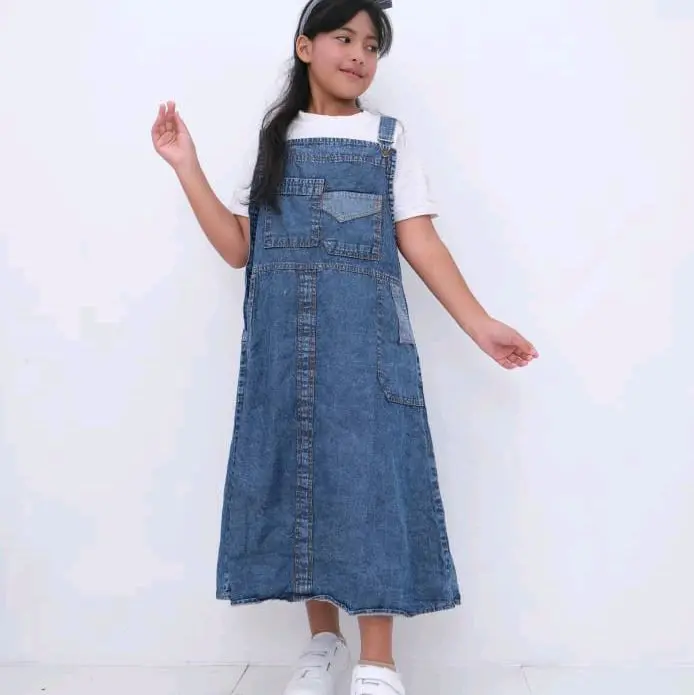 Overall Dress Jeans Anak Fashion Perempuan Baju Jumsuit Usia 7-10 Tahun 1