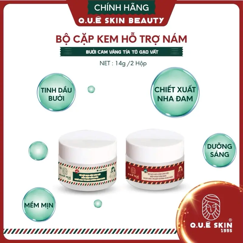 [ Hỗ Trợ Nám] Bộ Cặp 2 Kem Face Ngày Đêm Dưỡng Da Quê Skin Bưởi Cam Vàng Lô Hội Size Trải Nghiệm Hỗ Trợ Da Nhạy Cảm (14G/Bộ 2 Hủ ) Skincare Làm Đẹp Da Chăm Sóc Da