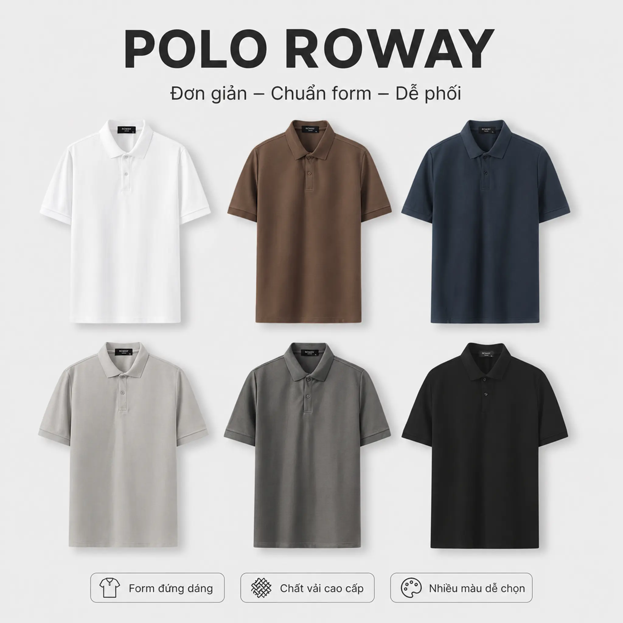 Áo thun polo nam ROWAY thoáng mát, thấm hút tốt , polo trơn