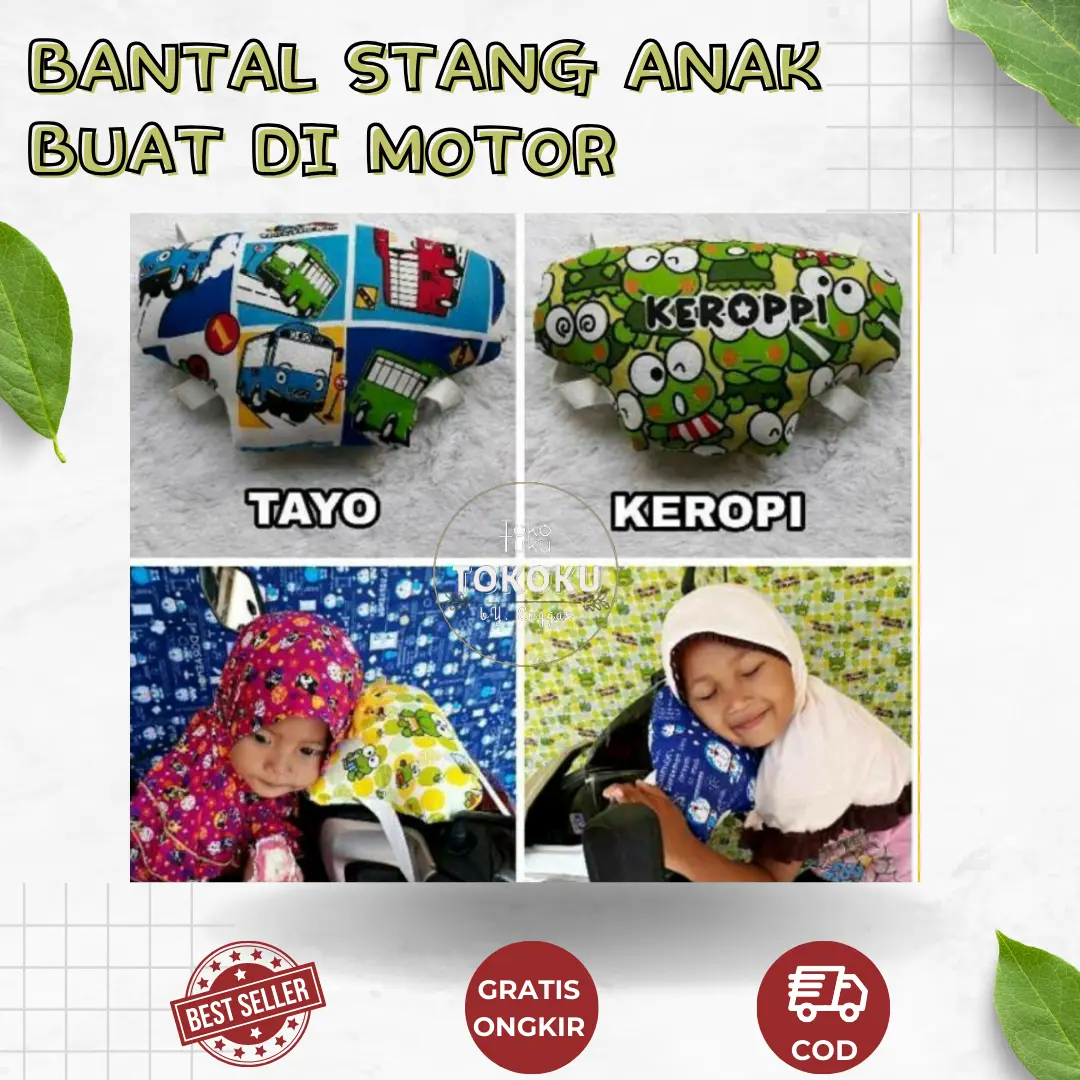 Bantal Stang Pelindung Anak di Motor Motif Kartun Tayo & Keropi Bahan Berkualitas Nyaman Mudah Dipasang Best Seller