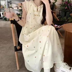 Sweet Floral Print Chinese-style Cheongsam Button Women's Dress for Summer strapless  drop  waist  dress floral  dress tight  graduation  gown