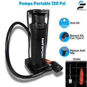 Pompa Angin Sepeda Motor Bola Serbaguna Portable Pump 120 Psi 2 Jenis Kepala, Free 1 Set Kepala Nozzle Portabel