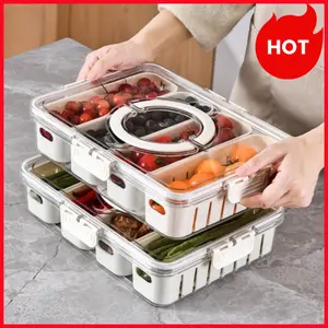Kontainer Kulkas Tempat Penyimpanan Makanan Dengan Saringan dan Tutup Transparan Penutup penyegelan