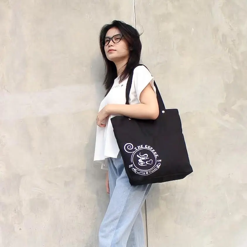 ￼BLACK TPS SABLON - TOTE GAMBAR•TAS BAHU WANITA•TAS KANVAS KARAKTER