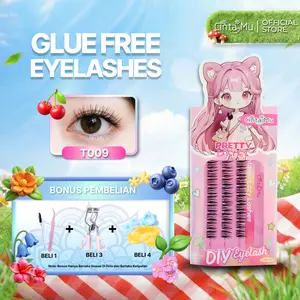 TANPA LEM T009 Bulu Mata Palsu Ekstensi FREE PINSET DAN BRUSH Natural Eyelash Lentik Panjang Simpel Praktis Langsung Tempel Ukuran 9 mm Eyelash Extension Cintamu
