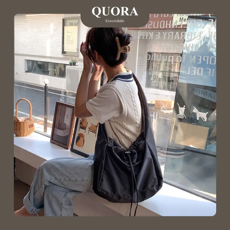 Quora Essentials | TATA Sling bag Nylon Cross bag Tas Selempang semi totebag Lucu Wanita Pria Stylish black olahraga Barang Cewek Aesthetic Slingbag 2