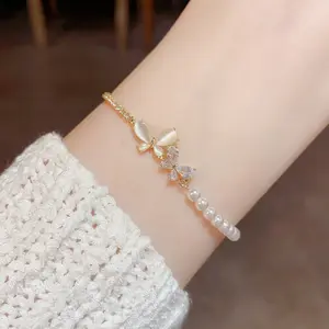 EAR PARTNER-Gelang sambungan mutiara kupu-kupu mata kucing zirkon, ceruk baru, fesyen kelas atas, perhiasan tangan temperamen serbaguna