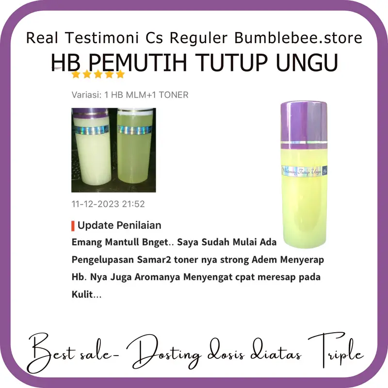P.2in1 HB MLM & TONER BADAN HB LOTION TUTUP UNGU - PENCERAH BADAN DOSIS TINGGI - Cair mudah menyerap - Lotion Pemutihan 3