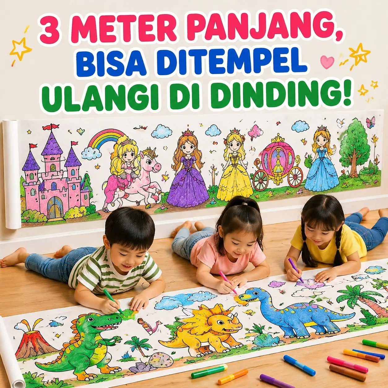 Dapat ditempel berulang kali Kertas Gulung Grafiti Jumbo Tema Hewan Dinosaurus Puteri Transportasi Huruf Kertas Tebal Aktivitas Kreatif Rumah Sekolah Super Panjang Anak-anak Painting Painting Painting