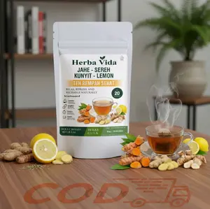 Teh Kunyit Jahe Serai dan Lemon Minuman Herbal Tea 100% Alami Isi 20-30 Tea Bag Organik Bebas Gula