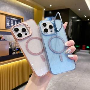 Flash powder magnetic lens holder Casing for iphone 17 16 15 14 13 12 11 Pro Max Lens Bracket Frame Back Cover