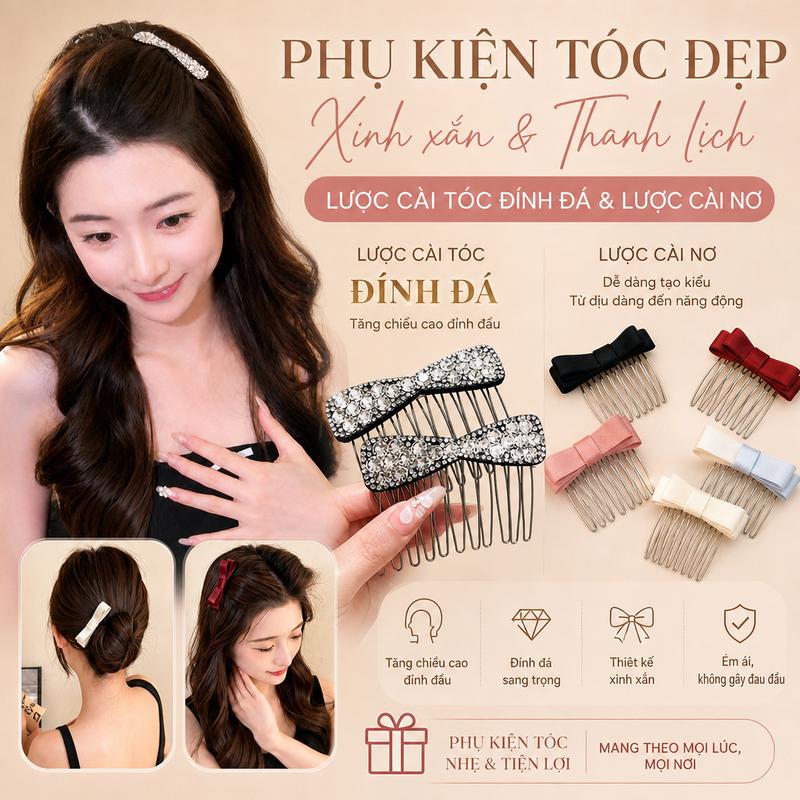LRT,Xược Tóc Đính Nơ Tạo Độ Bồng Cho Nữ, Lược Cài Tóc Nơ Phong Cách Tiểu…