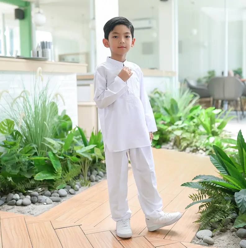 Setelan Baju Koko Anak Putih Bersih lengan panjang Bahan Katun Micro Premium Muslim 7