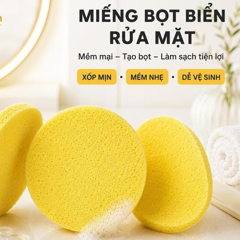 Bông Rửa Mặt Bọt Biển Nén Và Miếng Mút Tròn Tái Sử Dụng Mềm Mịn Làm Sạch Da…