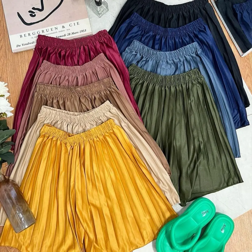 Hot pants Plisket Jumbo Celana plisket pendek Xxl  Kulot Santai Wanita Dewasa Karet Nyaman