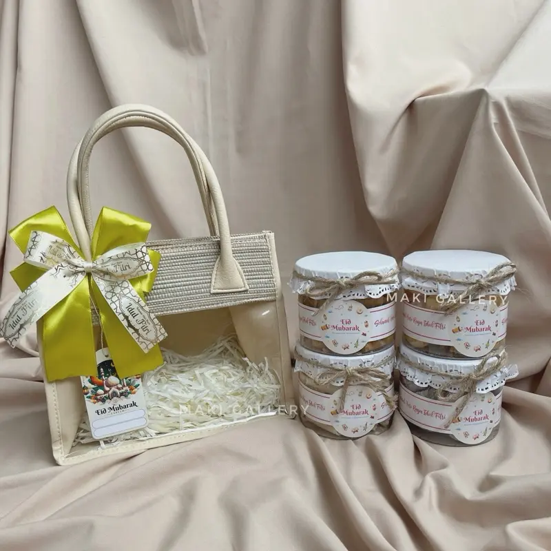Tas Hampers Lebaran Idul Fitri Unik Custom / Parcel Bingkisan Kue Toples Mika Pandan Mendong By Maki Gallery Pita 5