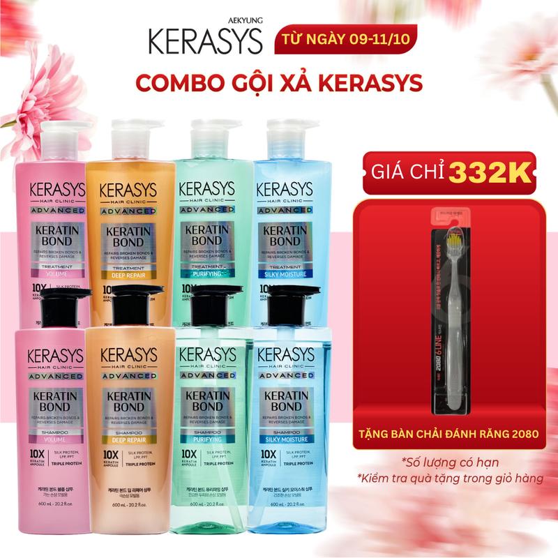 Cặp dầu gội xả Kerasys Advanced Keratin Bond Hàn Quốc phục hồi chuyên sâu tóc hư tổn, làm phồng tóc, dưỡng tóc