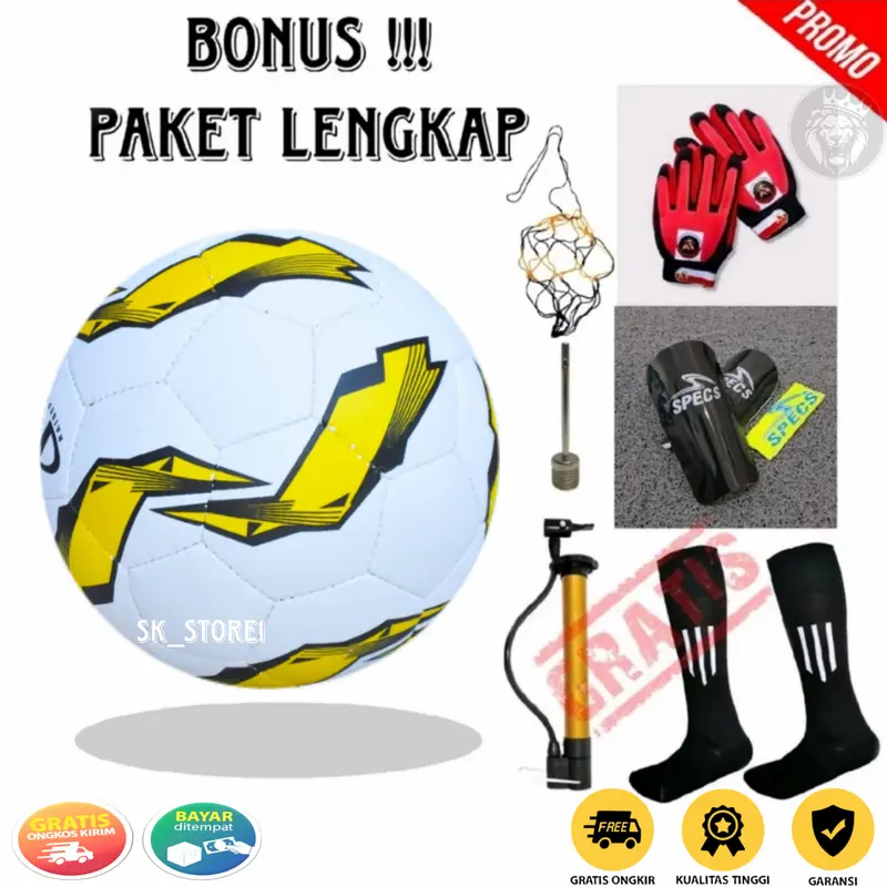 Bola Sepak Murah Size 5 Buat Anak Anak Jahitan Manual Lapang Rumput Bonus Sarung Tangan Dan Alat Pompa 8