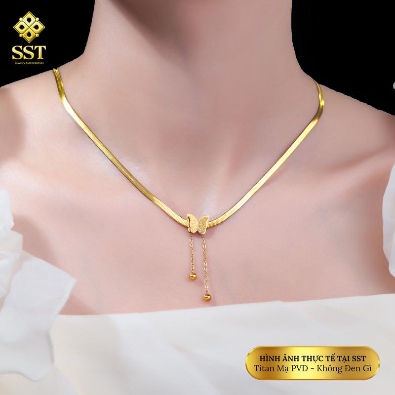Dây chuyền nữ Titan SST Store Mặt hồ điệp dây mì ép sang trọng Không Đen Gỉ VC538