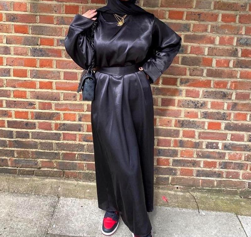 Solid Color Muslim Dresses for Women Satin Abaya Large Multi Color Sardine Abaya Long Sleeve Dress Women's Islamic Clothing Terno Muslim Outfit  Long Dress for Muslimah TUTU 8