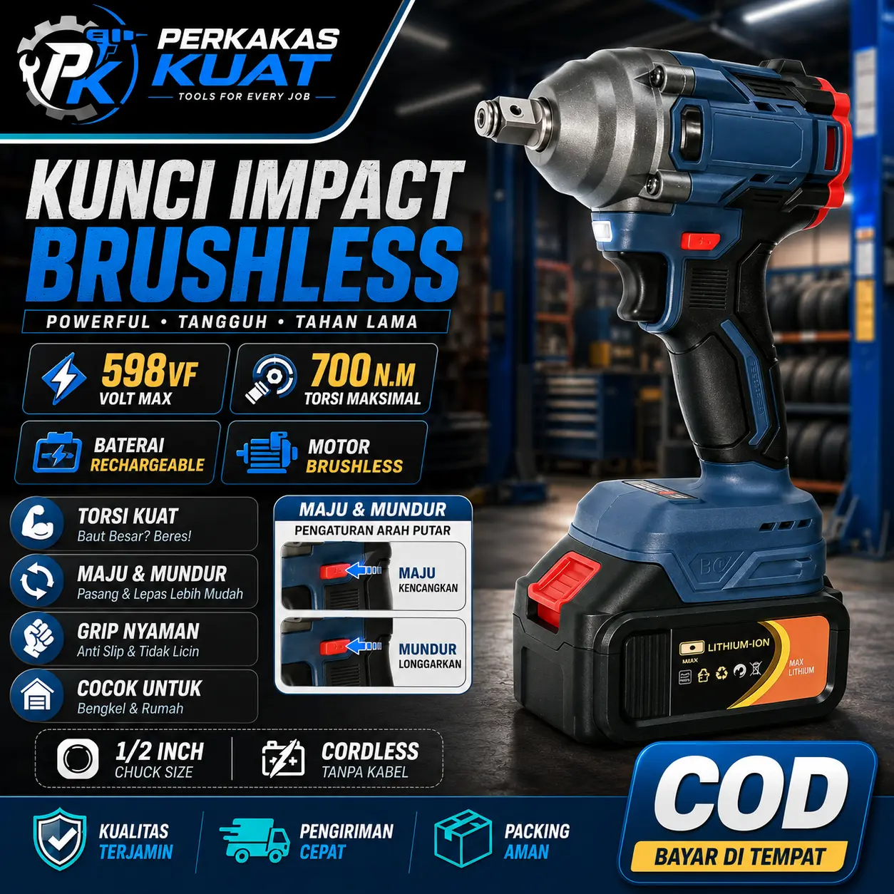 Mesin Impact Bor Tanpa Kabel Brushless 350N.m+ - 2 Fungsi + Set 32PCS untuk Baut Mobil CVT, Velg & Pekerjaan Berat