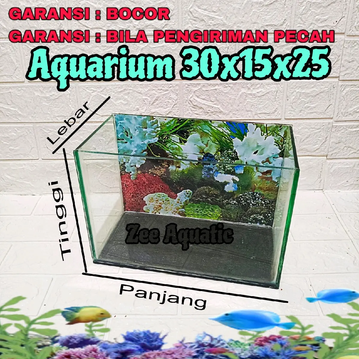 Aquarium ukuran 30x15x20 akuarium kaca tebal 5 ml kaca baru soliter kaca