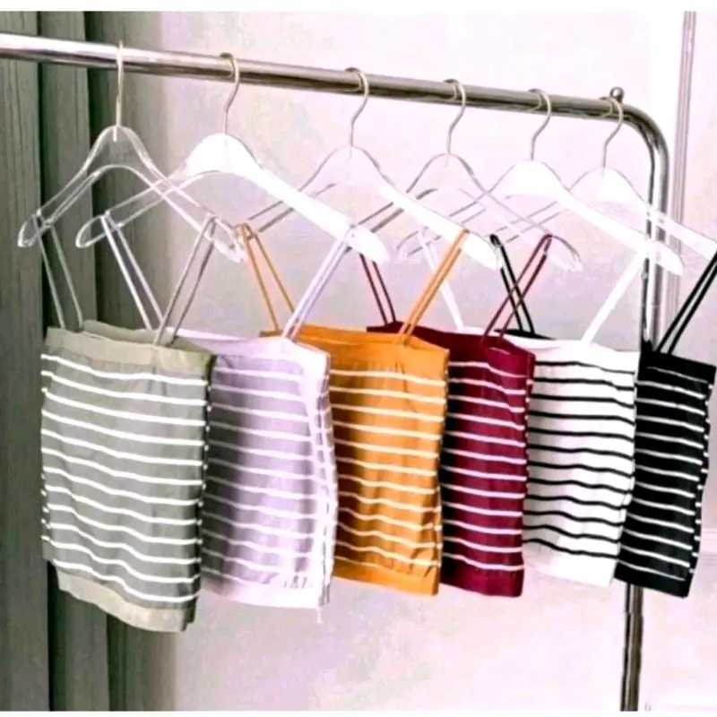 Tanktop Motif Salur With Cup BH Singlet Wanita Tanpa Kawat Cantik Murah FS 2