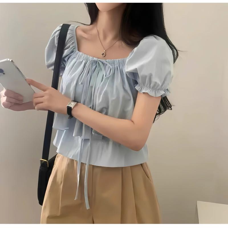 Kozoda Áo sơ mi nữ SM401 chất đũi lì dáng babydoll tầng xòe tay bồng nhiều màu Hàn Quốc phong cách tiểu thư