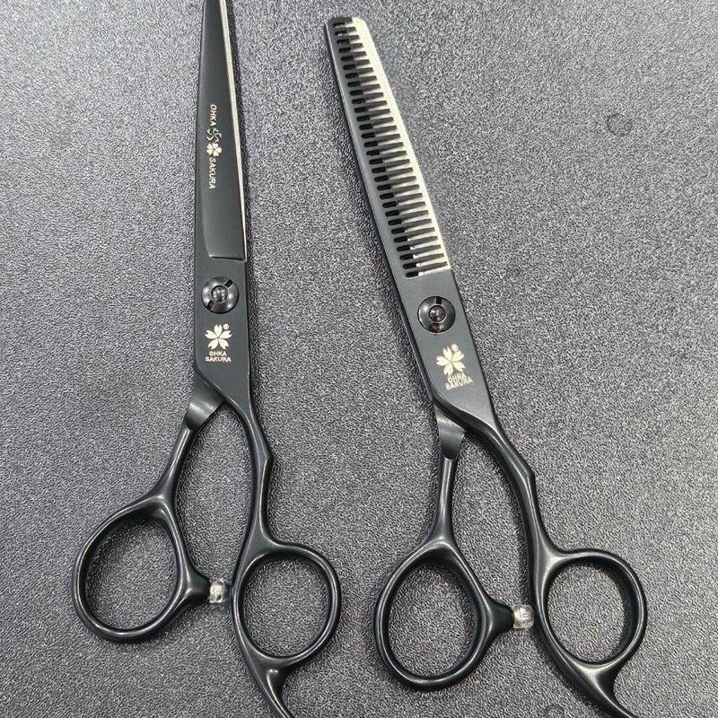  Bộ kéo cắt tỉa tóc nam nữ thép nhật 440C cao cấp sakura đen 