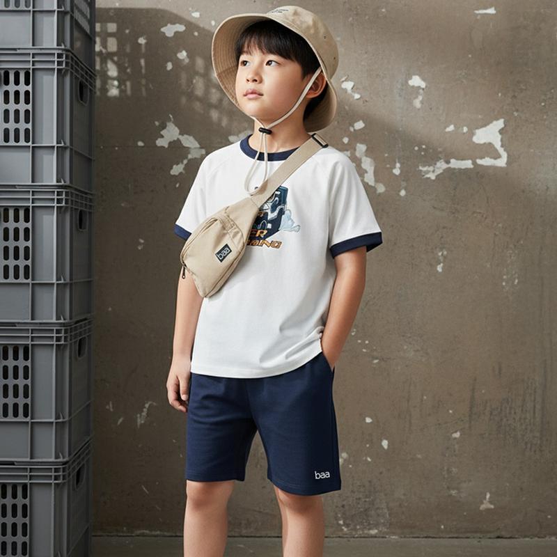 Bộ quần áo cho bé trai hình in khủng long xe set áo phông quần short trẻ em BAA BABY Cotton mềm mại thoáng khí Regular Fit - B-BC-DB04N
