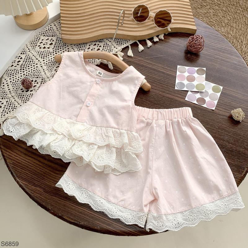 Hey Susie S6859- Bộ Đồ Áo Hồng Phối Ren Kem Cho Bé Gái Size 9-24kg