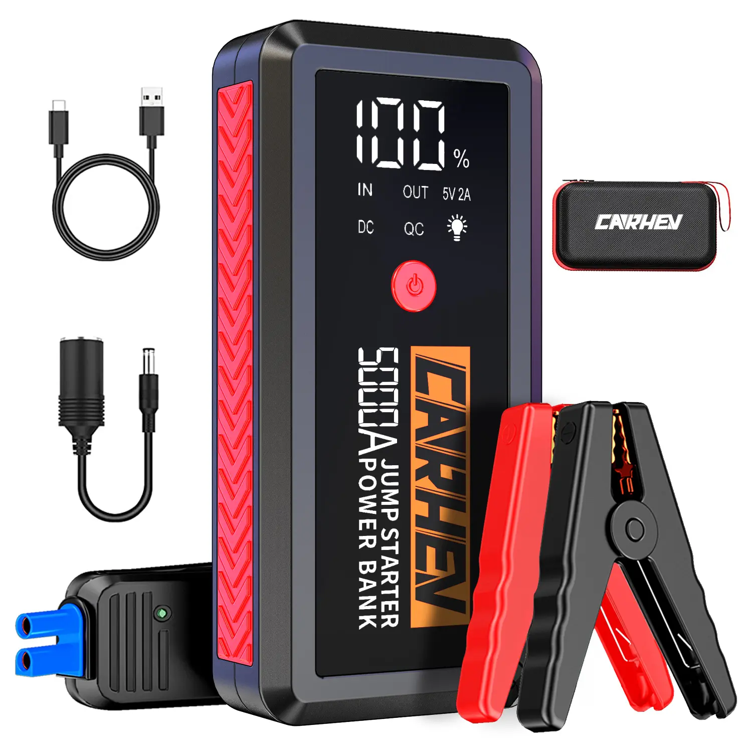 CARHEV 5000A Jump Starter Power Pack, Portable Car Battery Booster Jump Starter for 12V Vehicles(Up to 8.0 L Gas/Diesel), Powerful Car Battery Jump Starter with USB Quick Charge 3.0 and LED Flashlight