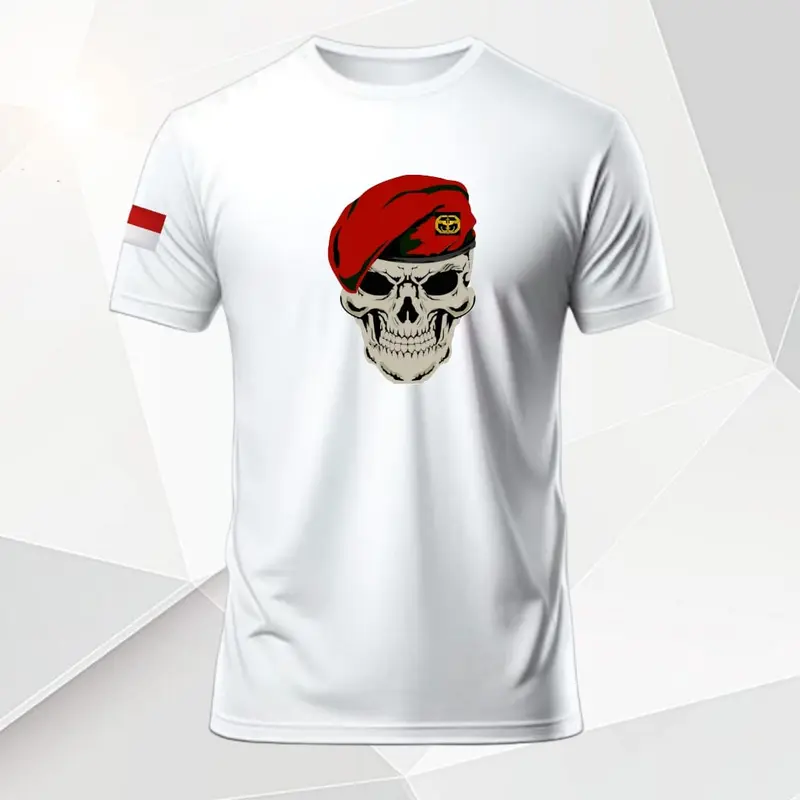 kaos army baret merah skull oblong distro lengan pendek Katun Polos 2