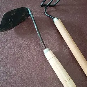 Paket alat berkebun 3 Pcs cangkul Mini garuk 3 Gigi gagang kayu kored Rumput lokal Kwalitas Import