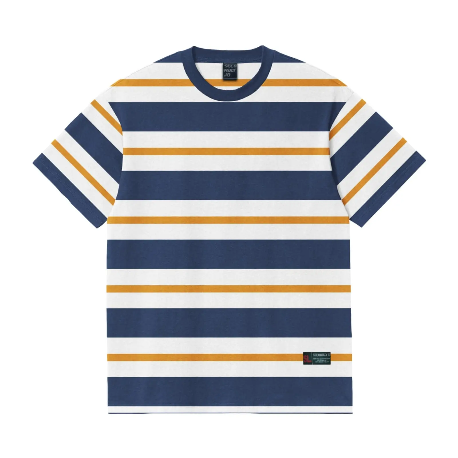 SECONDLY.ID Kaos Salur Lengan Pendek CVC Stripe Three Color Grm 180 Baju T-Shirt Atasan Garis Pria