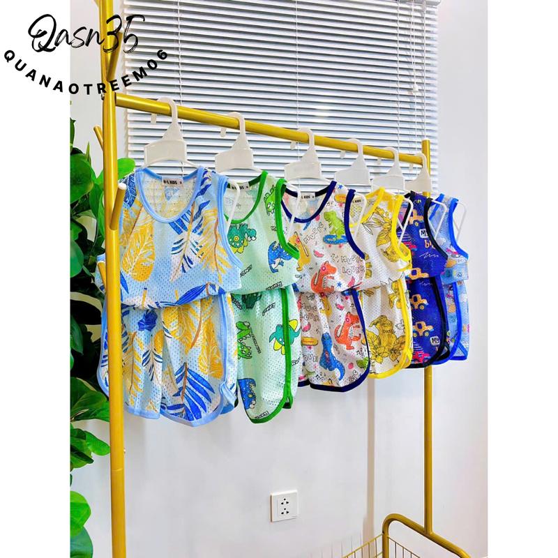 Combo 3 bộ - bộ quần áo ba lỗ lưới cho bé trai, vải lưới mềm, co giãn nhẹ, thấm hút mồ hôi, nhiều họa tiết đáng yêu size 10kg đến 27kg cho bé dưới 6 tuổi bộ  ba