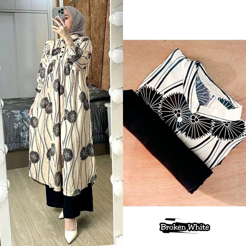 MONICA STELAN LONG TUNIK DAN CELANA ONESET ATASAN DAN CELANA NYAMAN SIMPLE MEWAH DAN ELEGAN OUTFIT DAILY COCOK UNTUK SEMUA MUSIM TUNIK FULL MOTIF CELANA POLOS Crinkle Airflow Muslim Panjang Setelan Rayon Diamond 3