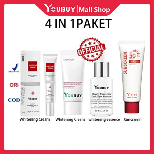 【COD】YouBuy BPOM Pencocokan rakitan Youbuy whitening cream blemish + pembersih wajah facial cleanser+Whitening serum +Sunscreen SPF 50+ PA++++