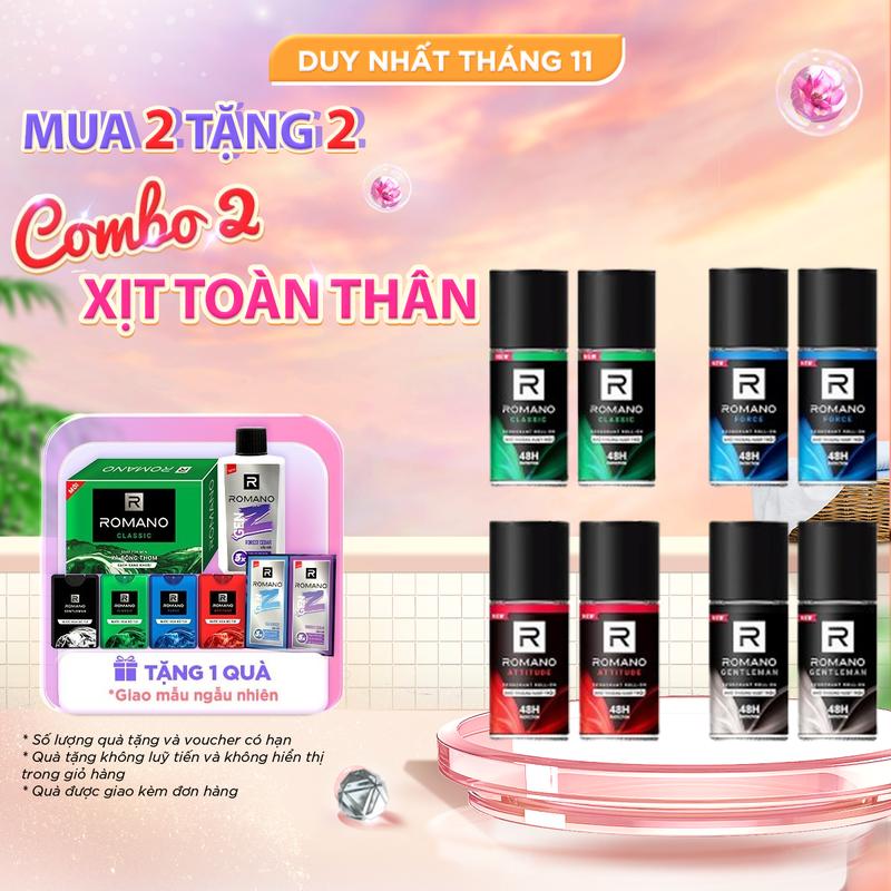  Combo 2 Lăn Khử Mùi Romano 50ml x 2 