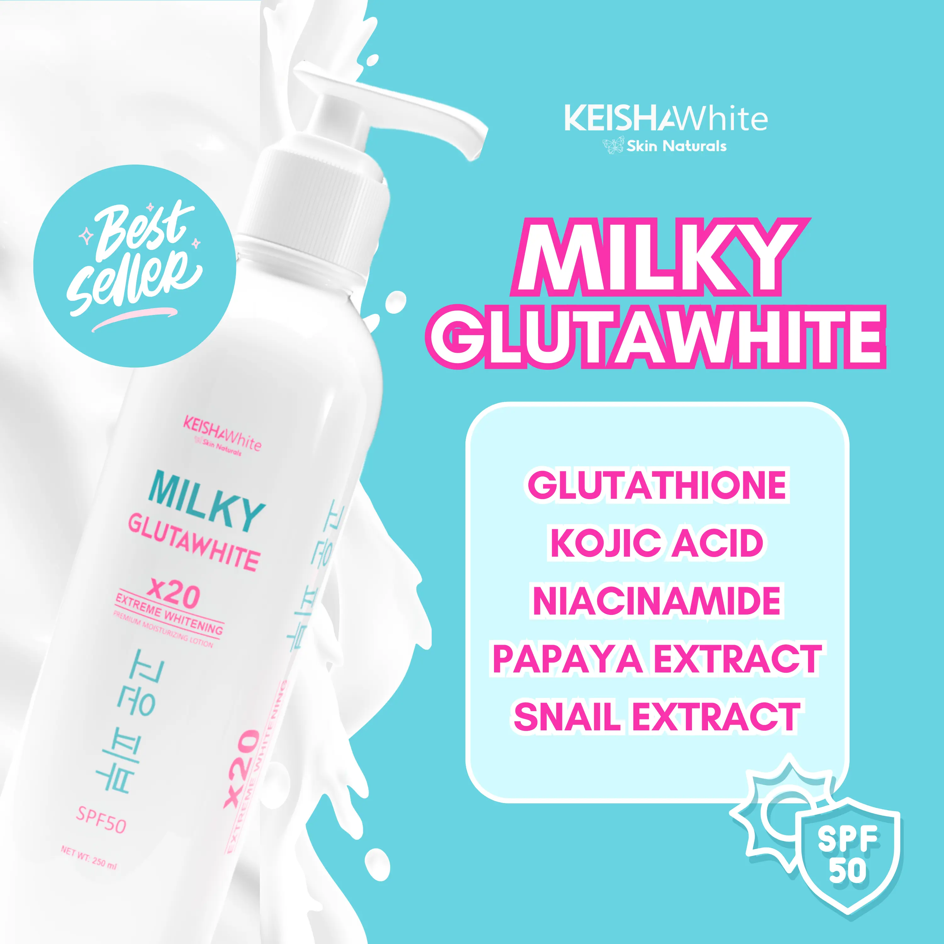glutathione milky lotion Milky Gluta White Lotion x20 Whitening Premium Lotion SPF50 Papaya  Niacinamide Brightening