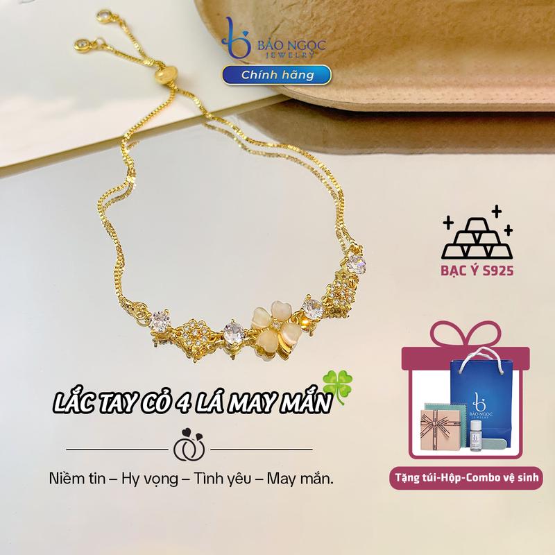 Lắc tay bạc 925 chính hãng - Cỏ 4 Lá May Mắn Thiết Kế Dây Rút Điều Chỉnh Dễ Dàng - Vòng Tay Nữ Xinh Phụ Kiện Phái Đẹp Lấp Lánh - LT2910 Bảo Ngọc Jewelry