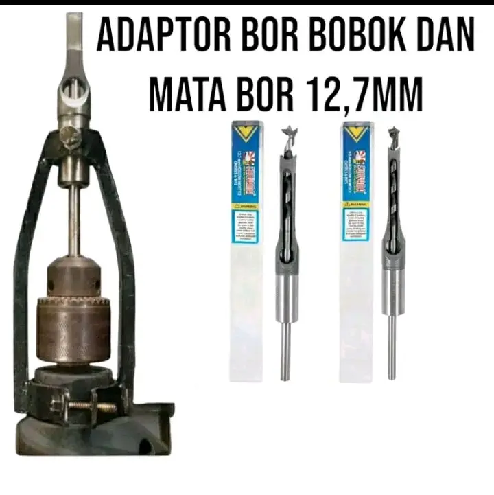 ADAPTOR BOR BOBOK KAYU + MATA BOR 9.5mm Dan 12.7mm Mortising Chisel