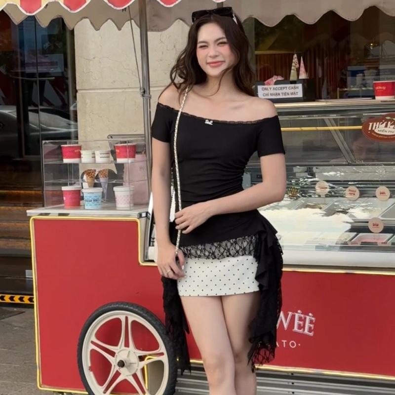 Áo thun trễ vai dáng ôm  mùa hè bigsize  trắng/đen k5 - Orimi