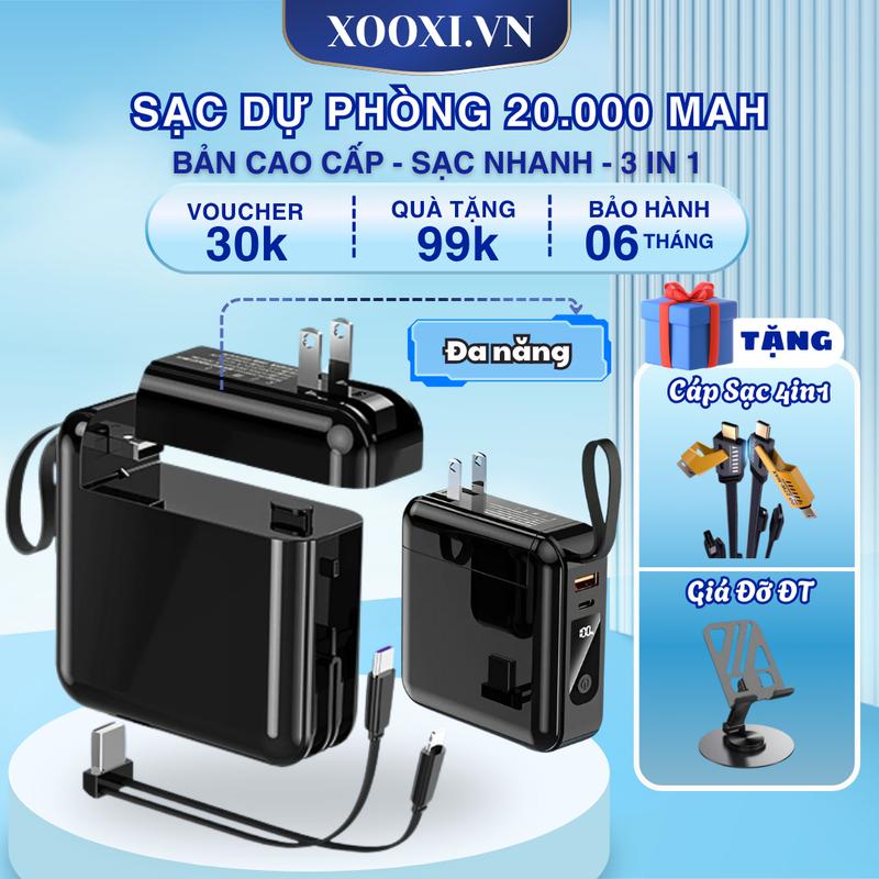 Tặng Cáp Sạc 4in1 VN07 Sạc Dự Phòng Đa Năng 20000 mAh Sạc Đa Năng 3in1 Tích Hợp 2 Đầu Sạc Tự Thân Pin Sạc Nhanh Màn Led Tương Thích Mọi Thiết Bị Tiện Lợi Nhỏ Gọn