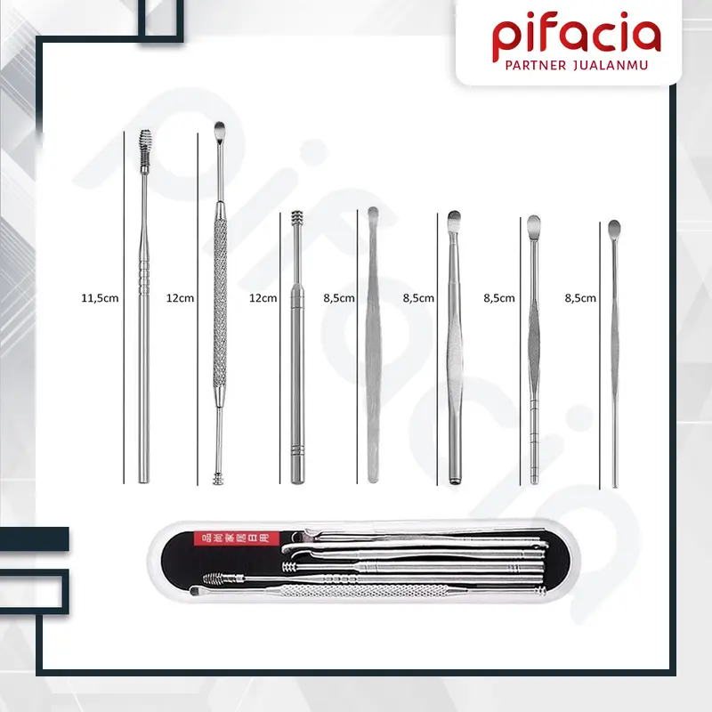 PIFACIA Pembersih Telinga Set Alat Korek Kuping Stainless Isi 7 Pcs Free Kotak 3