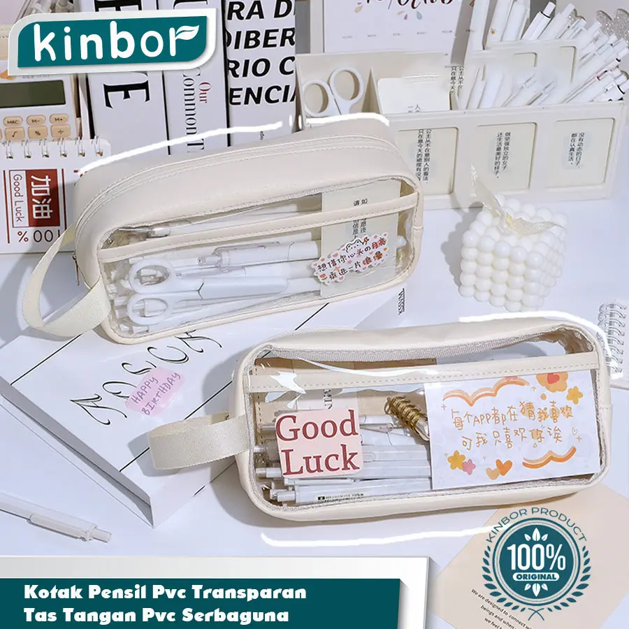 Kotak Pensil Transparan/ Tas Penyimpanan Tangan Tahan Air Berkapasitas Besar/ Tempat Penyimpanan Alat Tulis tempat  pensil Merah Pulpen Stationery