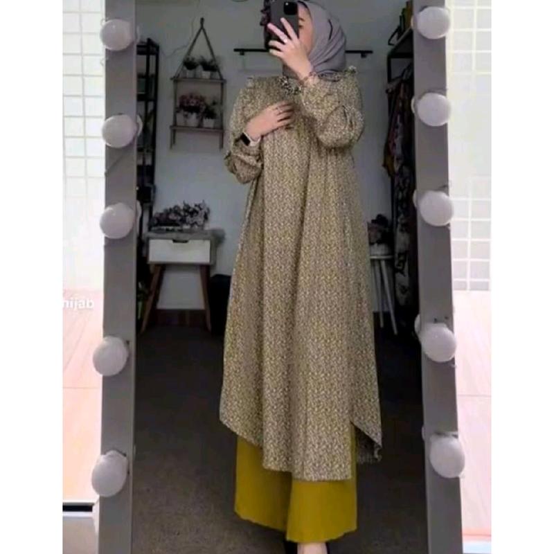 Set Tunik Kulot Tania Rayon Diamon Busui Kancing Celana Panjang 2
