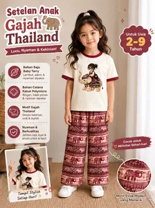 Setelan Anak Viral motif Gajah Thailand 2-9thn/one set anak kekinian/setelan gajah thai/setelan anak perempuan