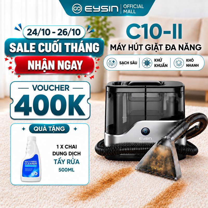 EYSIN Máy Hút Giặt Sofa Nệm Thảm C10-II Cầm Tay, Lực Hút Mạnh 17000PA, Hút Sạch Vết Bẩn, Khử Mùi Ẩm Mốc, Thiết Kế Hiện Đại, Gọn Nhẹ, Phù Hợp Gia Đình Có Trẻ Nhỏ, Thú Cưng, Dễ Dàng Sử Dụng, Vệ Sinh Ghế Ô Tô Tại Nhà, Màu Đen Sang Trọng, Bảo Hành